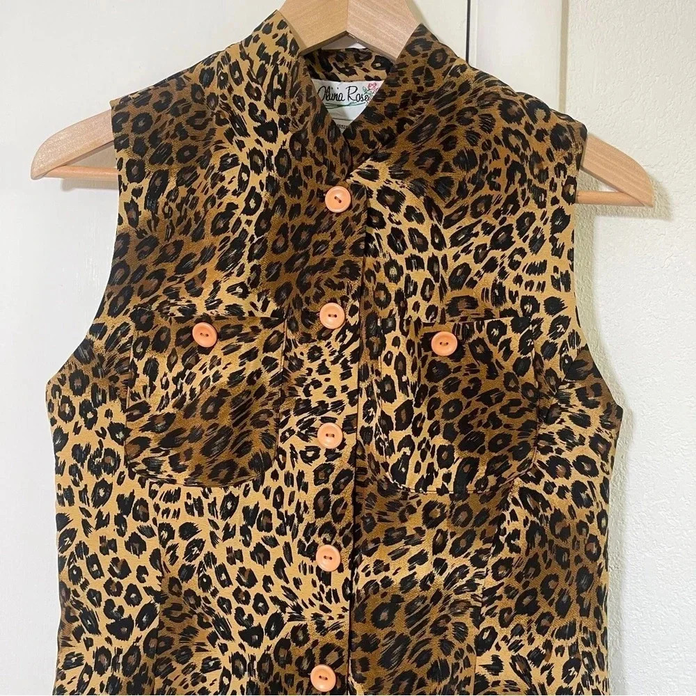 Olivia Rose Leopard Print Button Dress Sleeveless Size 6 - Picture 4 of 8